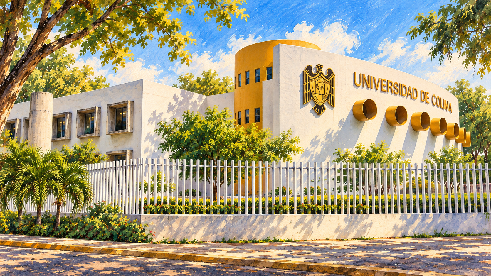 Ilustración en acuarela de Facultad de Derecho Universidad de Colima Campus Norte.