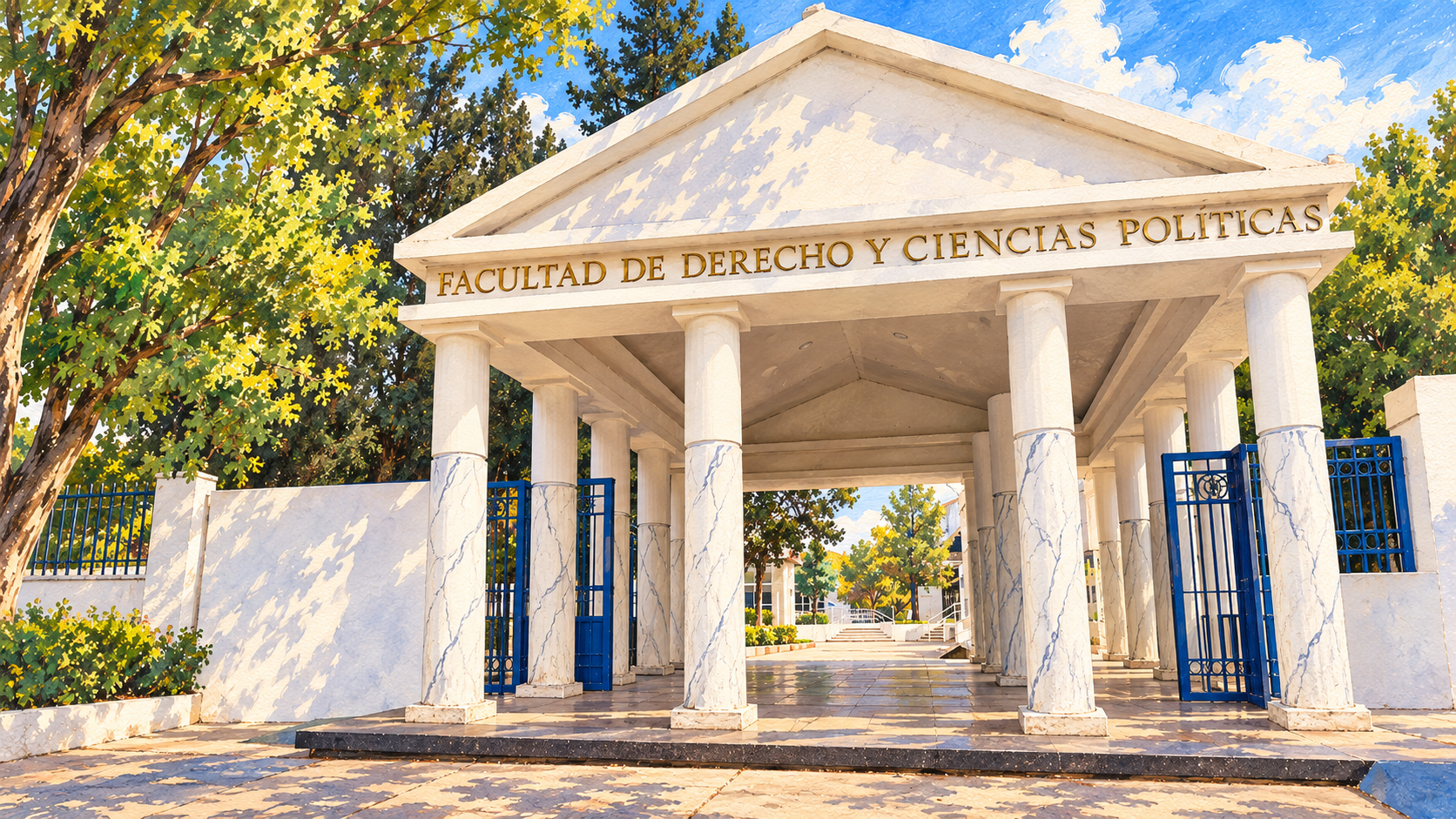 Ilustración en acuarela de Facultad de Derecho y Ciencias Políticas UJED Durango.